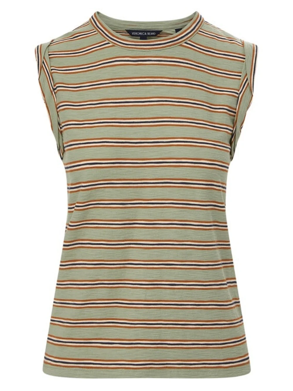 Veronica Beard Dree Muscle Tee Striped Sleeveless Tank in Sage, Cream & Brown - Picture 3 of 6